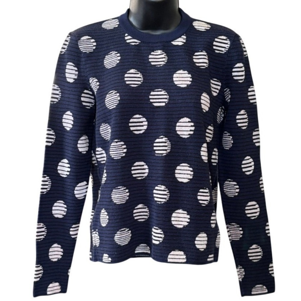 Kenzo Paris Polka Dot Striped Sweater Sz L Navy Blue white‎ Made in Italy